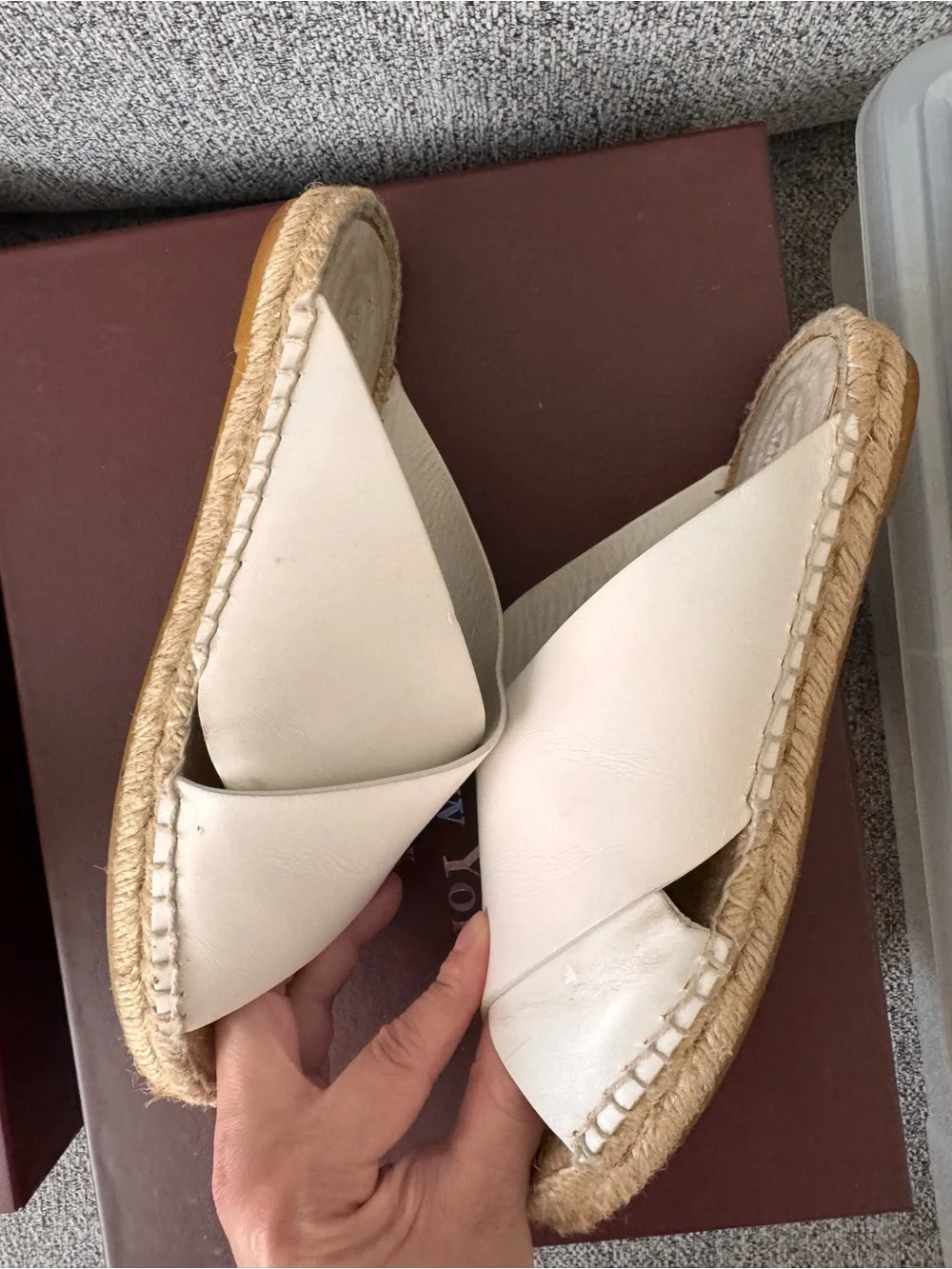 Vince Cream Leather Crisscross Espadrille Slides Size 7
